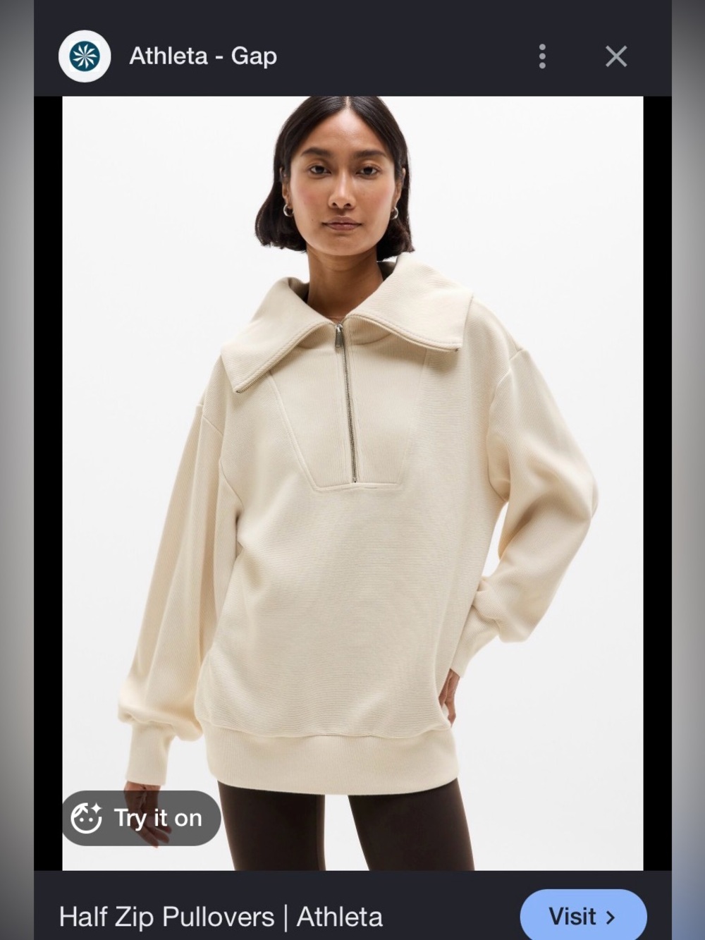 Athleta Cream Zip-Front Pullover